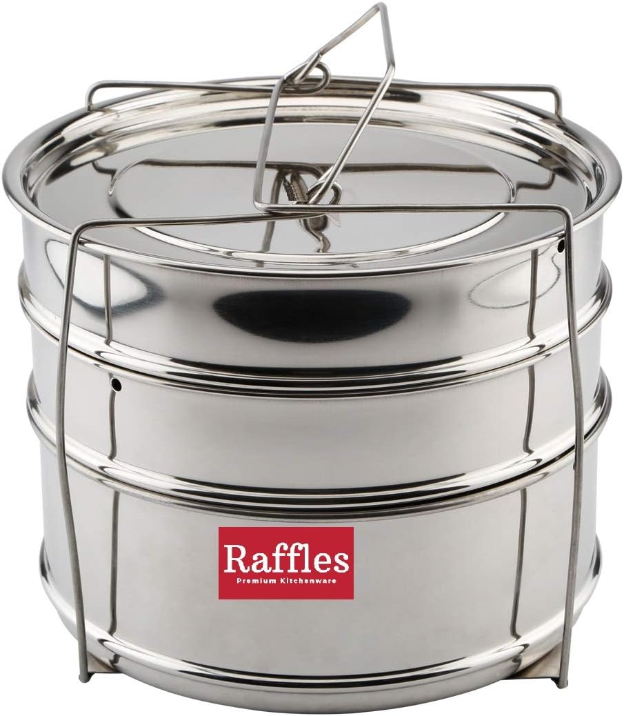 Raffles Premium SS Cooker Separator H6.5 Suitable for 6.5 litres Prestige Nakshatra and Nakshatra Plus Inner Lid Pressure Cookers (3 Containers with Lifter, Stainless Steel)