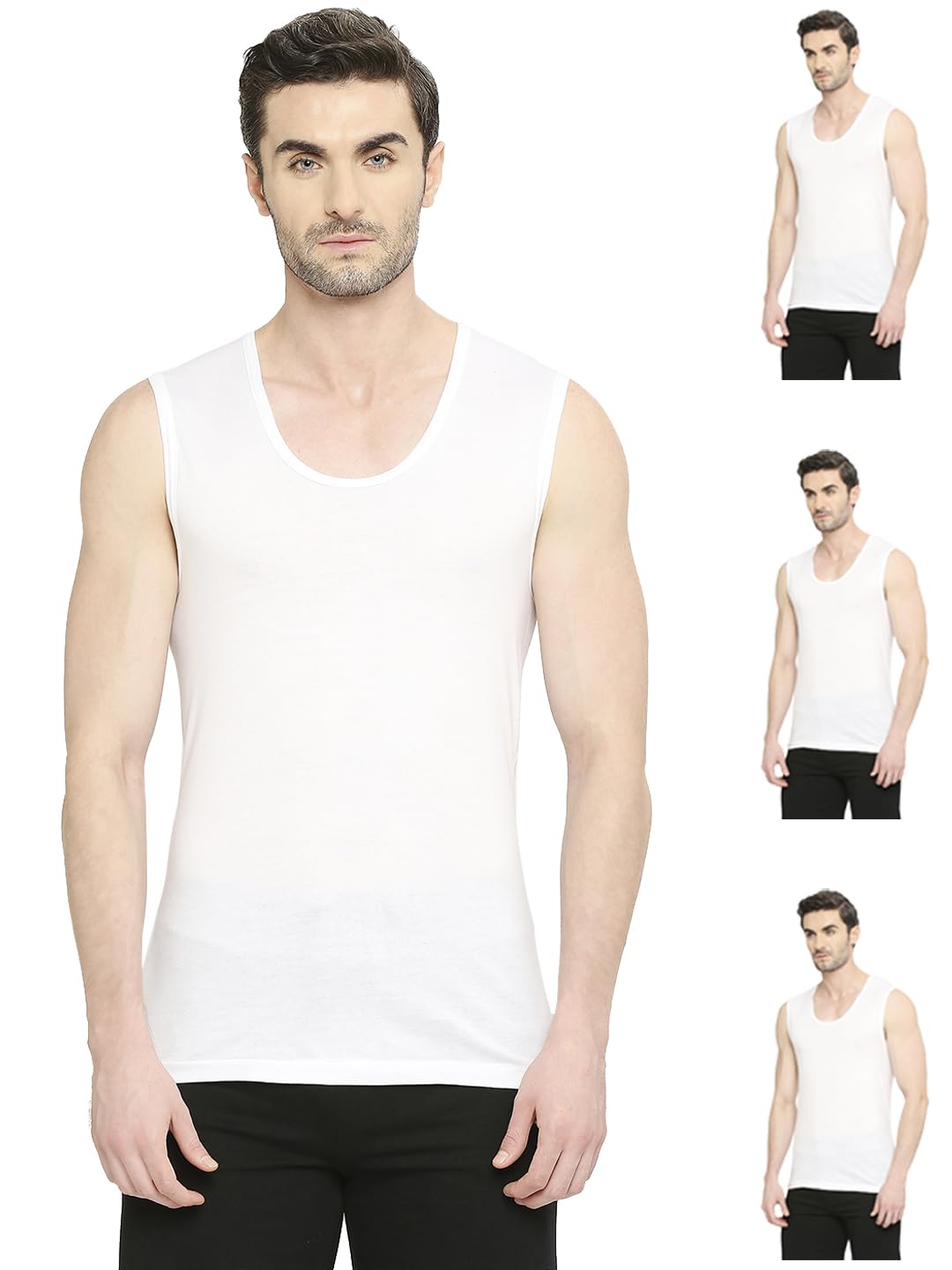 vip Fab Men's Broad Shoulder 100% Cotton Round Neck Muscle Vest (Pack of 4, 85cm) White-picture-41