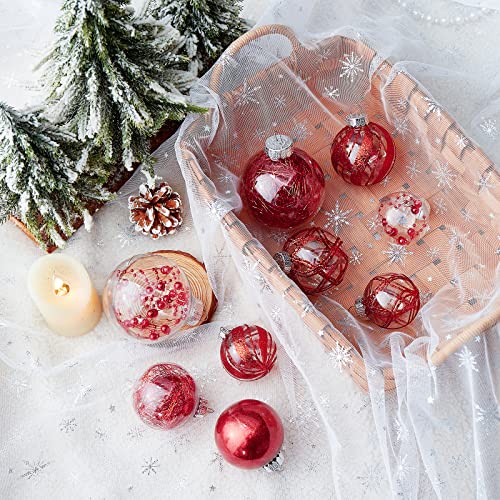 Clear Christmas Ball Ornaments,24ct Shatterproof Plastic Decorative Christmas Ornaments Hanging Xmas Tree Baubles Set with Stuffed Delicate Glittering Decorations for Holiday Party Home Decor (Red) - image 3