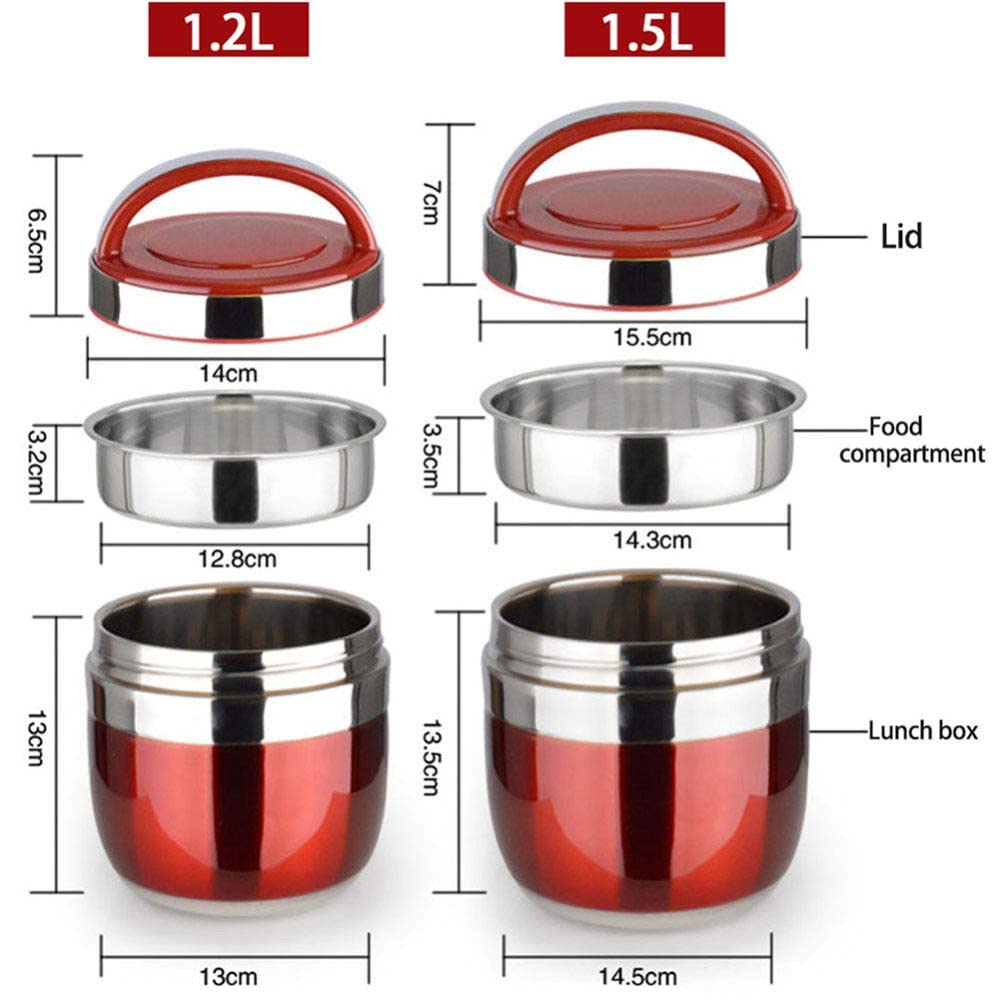 PLMKO Recipiente térmico para alimentos, recipiente térmico de acero inoxidable, fiambrera con asa, 2 capas, calidad alimentaria, fiambrera de gran capacidad (lila 1 2 L)