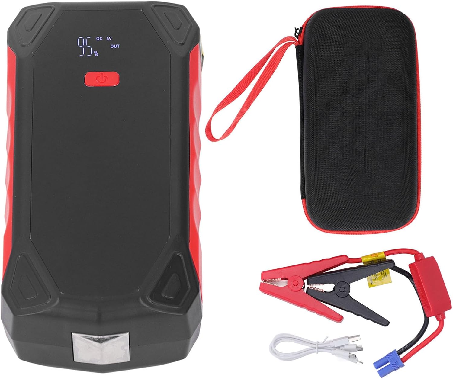 Portable 12V High Power Emergency Vehicle Power Supply with 7200mAh Capacity - 10W Wireless Output - 5V 2A USB and Type C Ports - LED Work Light and Digital Display