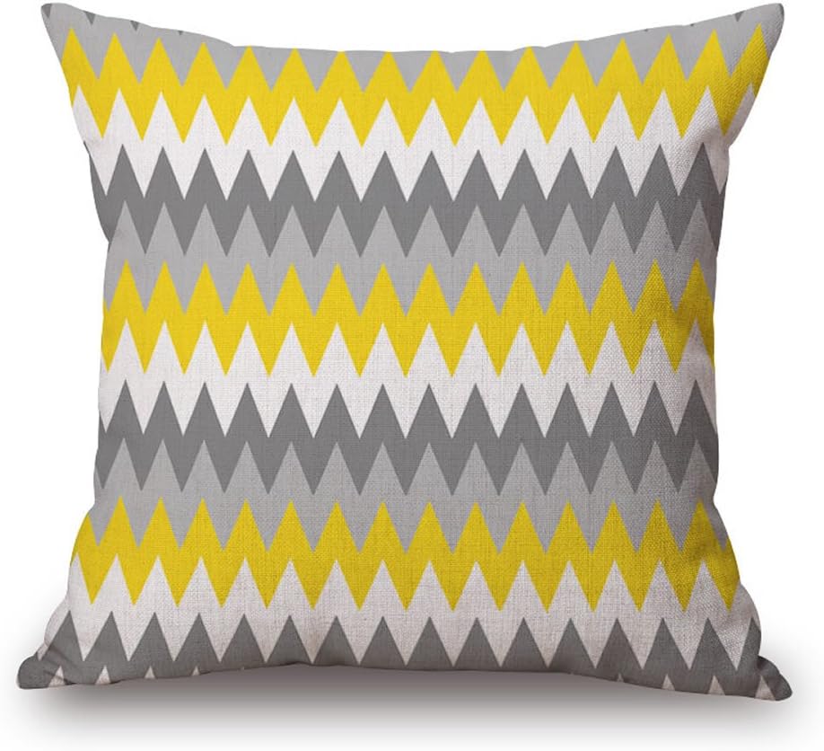 BLUETTEK Modern Simple Geometric Style Cotton Linen Burlap Square Throw Pillow Covers, 18 x 18 Inches, Set of 4 (Yellow-Gray)