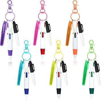 6 Pcs Nurse Pen Set, Mini Highlighter Nurse Pen Pack Set Nurse Pens for Badge Include Tip Highlighter Permanent Marker Pen Retractable Ball Pen with Nursing Keychain Clip 6 Color