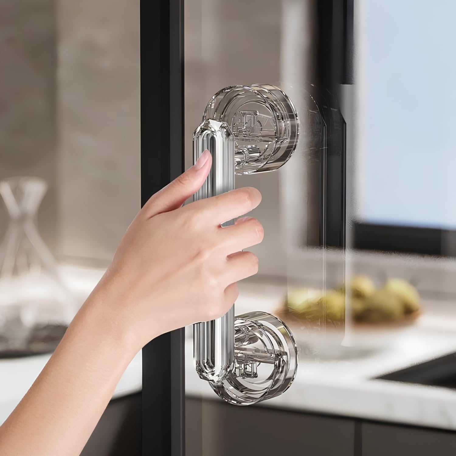 Waterproof Suction Cup Handle, Suction Cup Door Handle for Bathroom and Kitchen Cabinet Drawer (Transparet White) (Pack of :- 1)-image-1