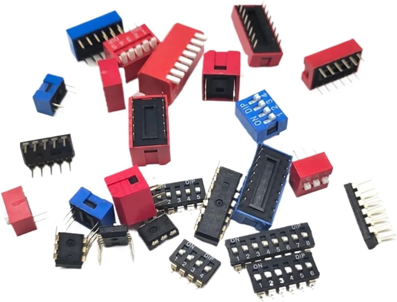 5PCS Slide Type Switch Module 1 2 3 4 5 6 7 8 10Bit 2.54mm Position Way DIP/SMD Pitch Toggle Switch Red/Blue Snap Switch Dial(Beige,6 PIN)