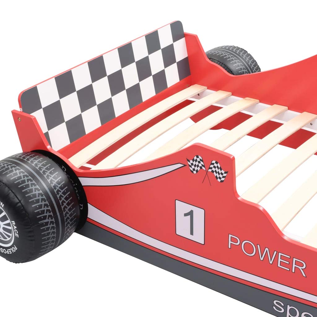 Festnight Cama Infantil con Forma de Coche de Carreras para Niños, Muebles para Dormitorio de Niños, 90x200 cm Roja