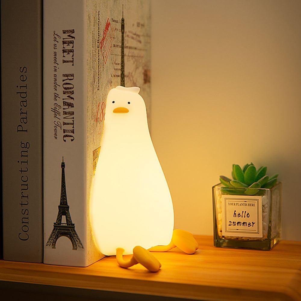 Duck Night Light Silicone, Lying Flat Duck Night Lamp, Kids Room Decor Atmosphere Night Light, Baby Nursing Bedside Touch Lamp，Rechargeable and Dimmable LED Light, Cute Christmas Gift.