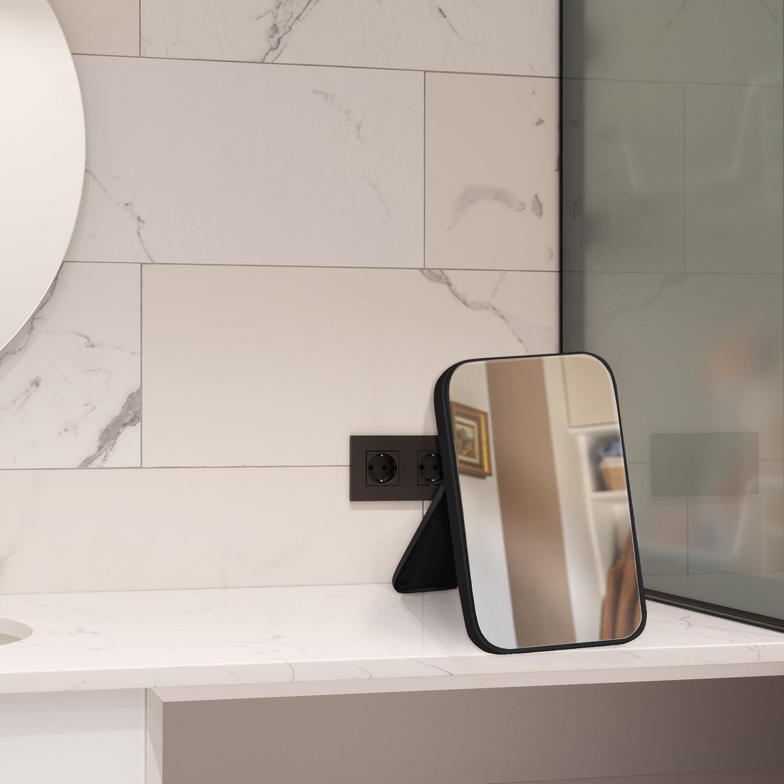 Lot de 10 miroirs de maquillage de table et de bureau, 20,3 cm, simple et portable, avec support, à suspendre au mur, noir