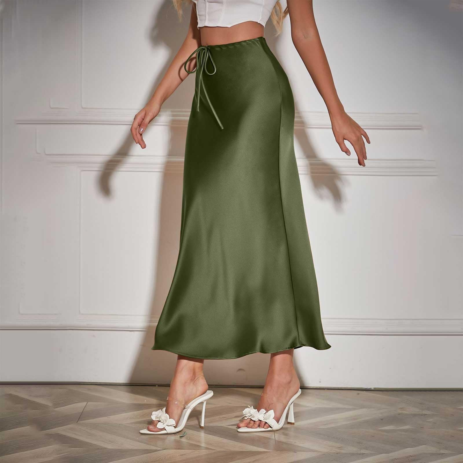 Femme Long Skirt High Waisted Drawstring Solid Color Skirt Ballerine Girl