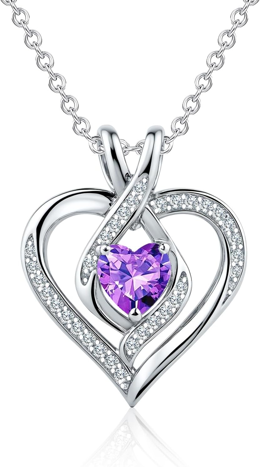 Silver Infinity Heart Birthstone Necklace for Women, Jewelry Birthday Gift