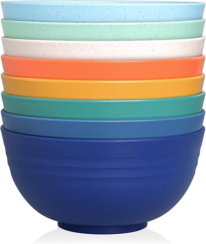 GENLGE Juego de cuencos de paja de trigo para cereales de 8 a 24 onzas, aptos para microondas, para cocina, sin BPA y aptos para lavavajillas