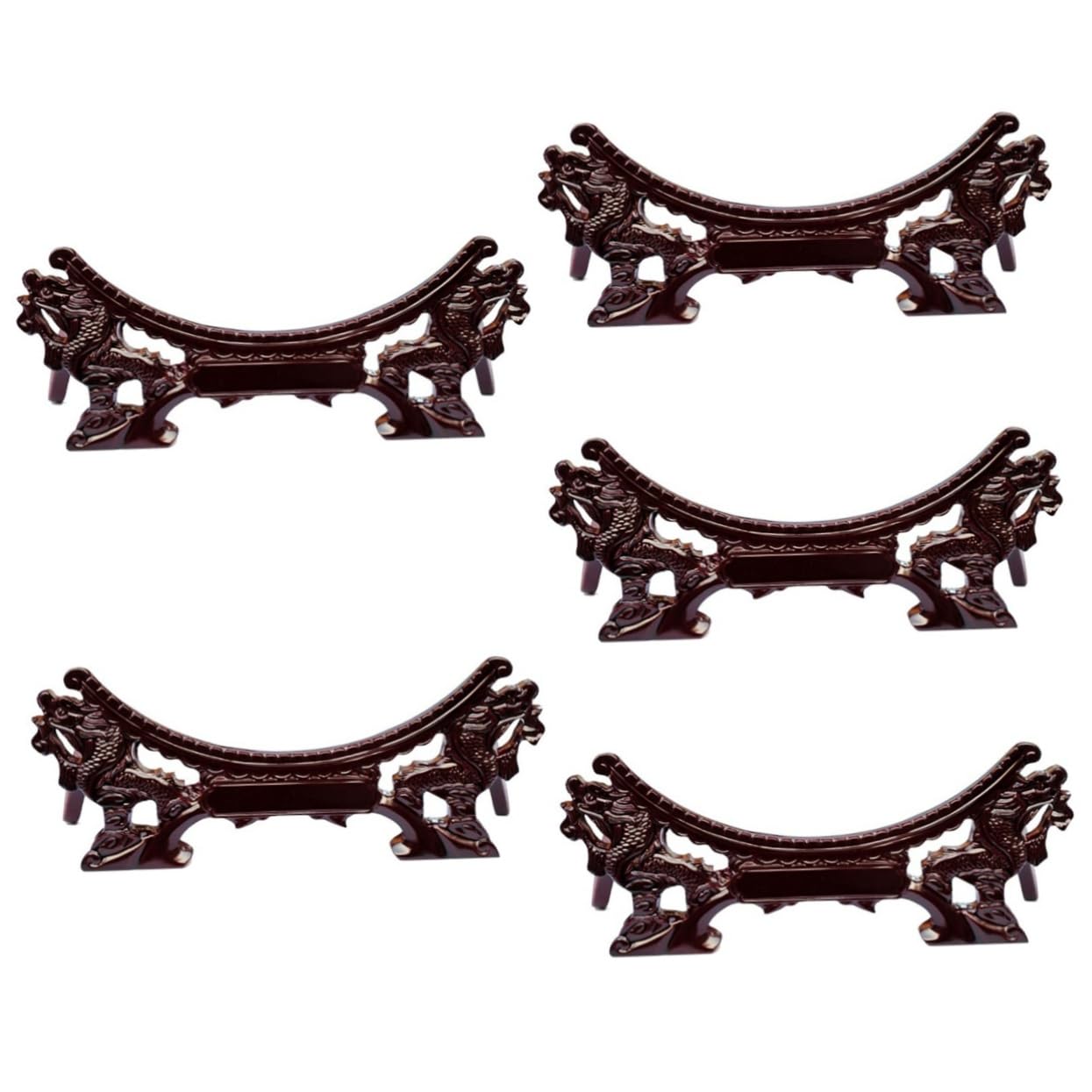GLEAVI 5piezas Soporte para Platos De Madera Diseño De Dragón Exhibidor Decorativo para Platos De Soporte Compacto y Funcional Estante De Almacenamiento para Cocina y Comedor