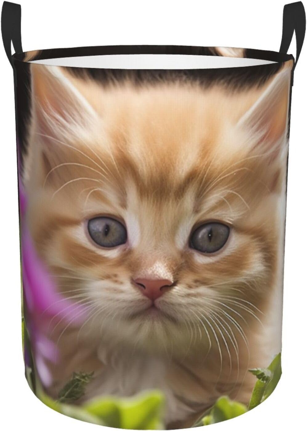 Cute Cat print Circular Hamper Waterproof Storage Bin Organizer Basket Laundry Hamper With Handles For Clothes Toys Medium