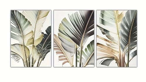 LZJAGXX Boho Palm Leaf Tropical Plant Canvas Print Poster Modern Nordic Botanical Art Living Room Home Decor(60x80cmx3/Inner Frame)