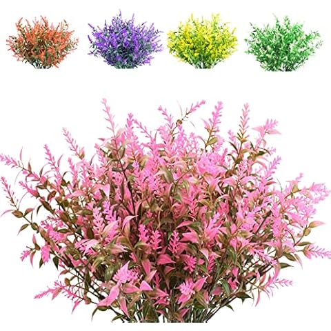Boic 10 Bunches Artificial Lavender Flowers, Artificial Flowers Outdoor Fake Flowers Plastic Artificial Flowers Outdoor Use for Indoor Outdoor Home Office Garden Decor-Rose Red Cover