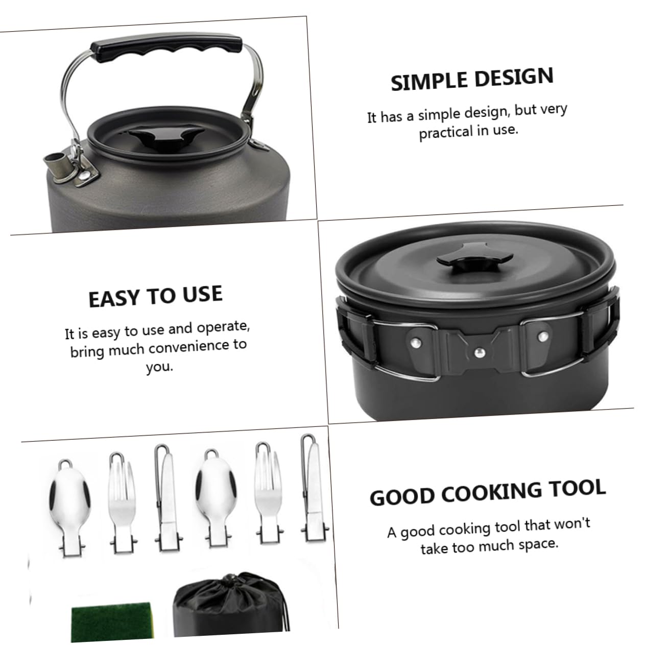 iplusmile Ensemble Cuisine Camping en Alliage D'aluminium Pliable et Pratique pour 2-3 Personnes pour Pique-niques et Randonnée Extérieur Noir