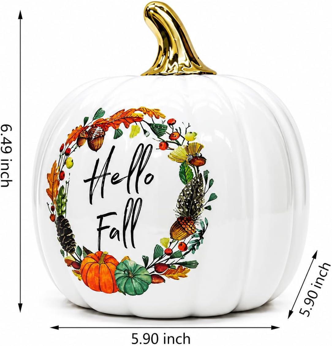Midnight Manor LED Lighted Ceramic Jacko Lantern Pumpkin Halloween (Hello Fall)