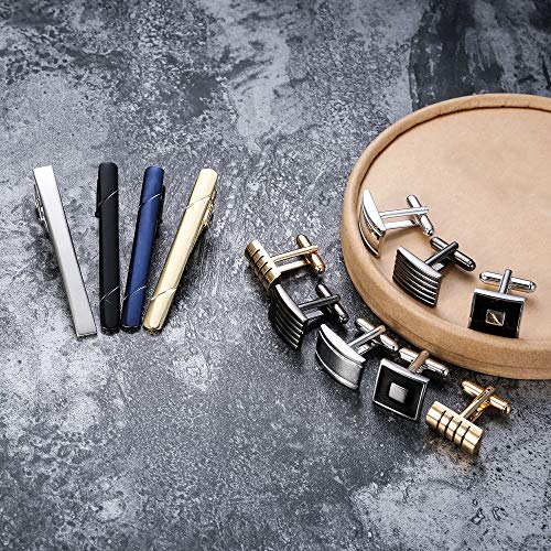 Image of FIBO STEEL Cufflinks for Men Classic Black Cufflink Set Unique Round Square Rectangle Cuff Links for Business Shirt Formal Wedding Tuxedo Groom Suit Accessories Men Present