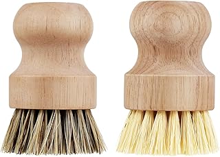 2 Pcs Dish Brush, Wood Dishes Scrub Brush, Pot Brush for Kitchen Cleaning Dishes Pots Pans (Sisal and Palm)