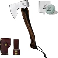 Vista 1 de Hacha de 13.5 pulgadas, hacha de campamento de acero al carbono 1055 y mango de haya, hacha de supervivencia con funda de cuero para división