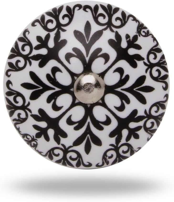 TRINCA-FERRO Set of 6 Round White Floral Handmade Ceramic Knob for Pull and Push Knobs for Dresser Drawer Decorative Knobs for Interior Exterior Cabinets for | Bedroom | Bathroom |Kitchen |