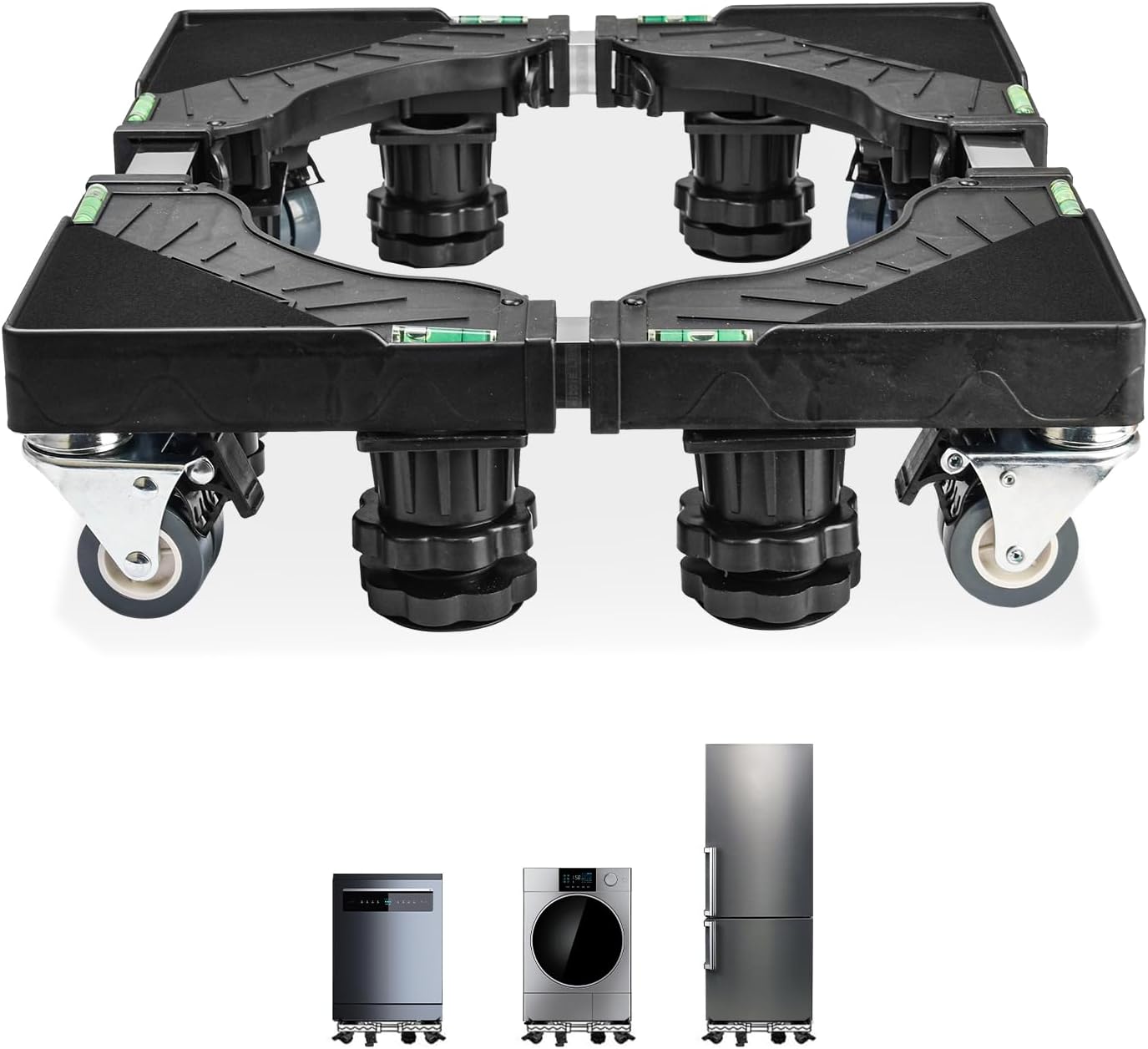 Appliance Dolly Cart with 4 Strong Feet, Raisaplin Adjustable Washing Machine Base Stand Mini Fridge Stand Furniture Stand Mover Mobile Roller Pedestal Multi-Functional Base for Dryer Laundry