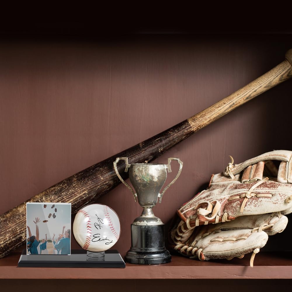 Kalakey Acrylic Baseball Display Case, Baseball Holder Stand for Autographed Baseball & Photo, Clear Baseball Showcase Cube for Collectibles