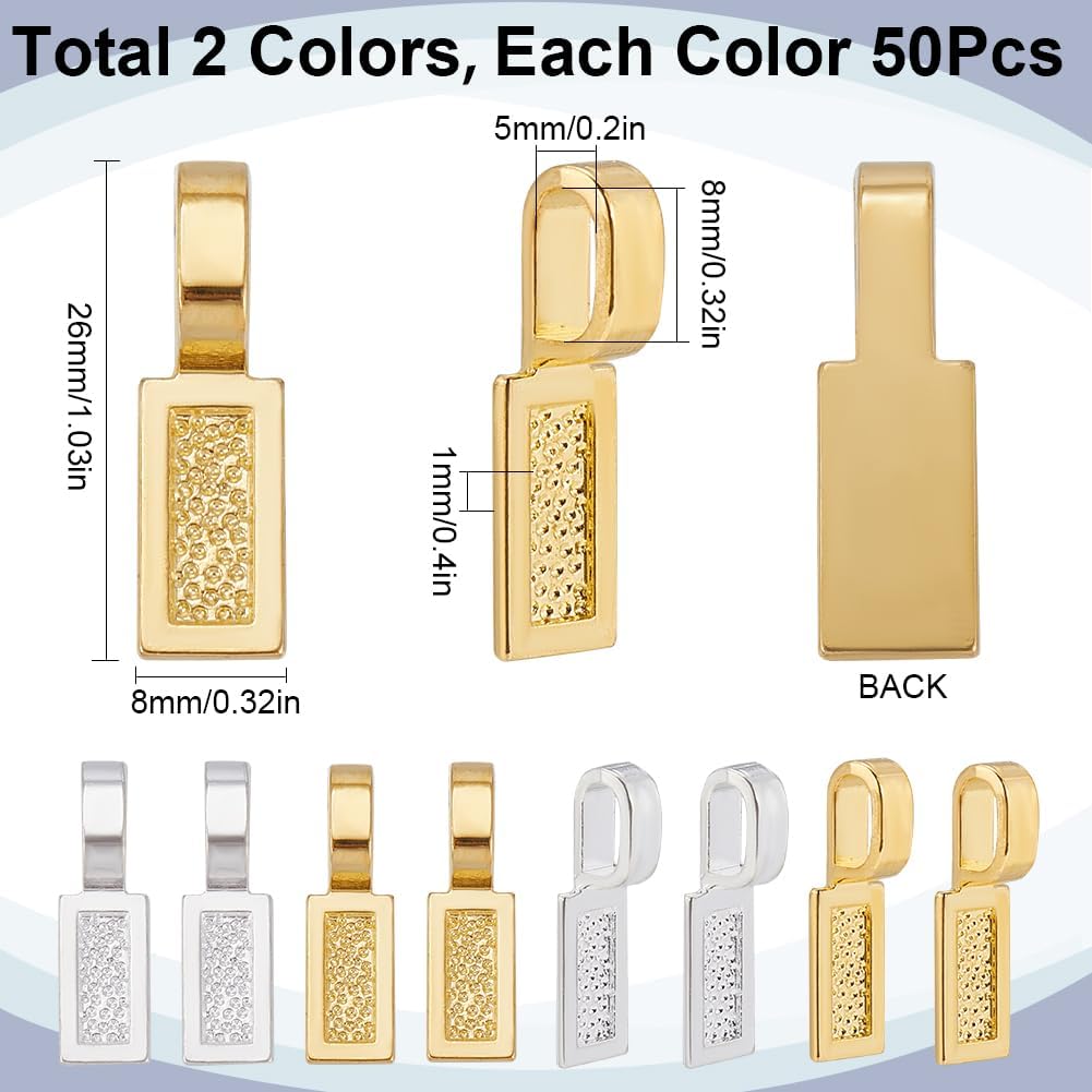 1 Box 100Pcs Gold Glue on Bails Rectangle Flat Pad Bail Bulk Tibetan Alloy Silver Small Shovel Shape Charms Connector Hanger Jewelry Findings for Necklaces Making Supply DIY Cabochons Craft - Image 2