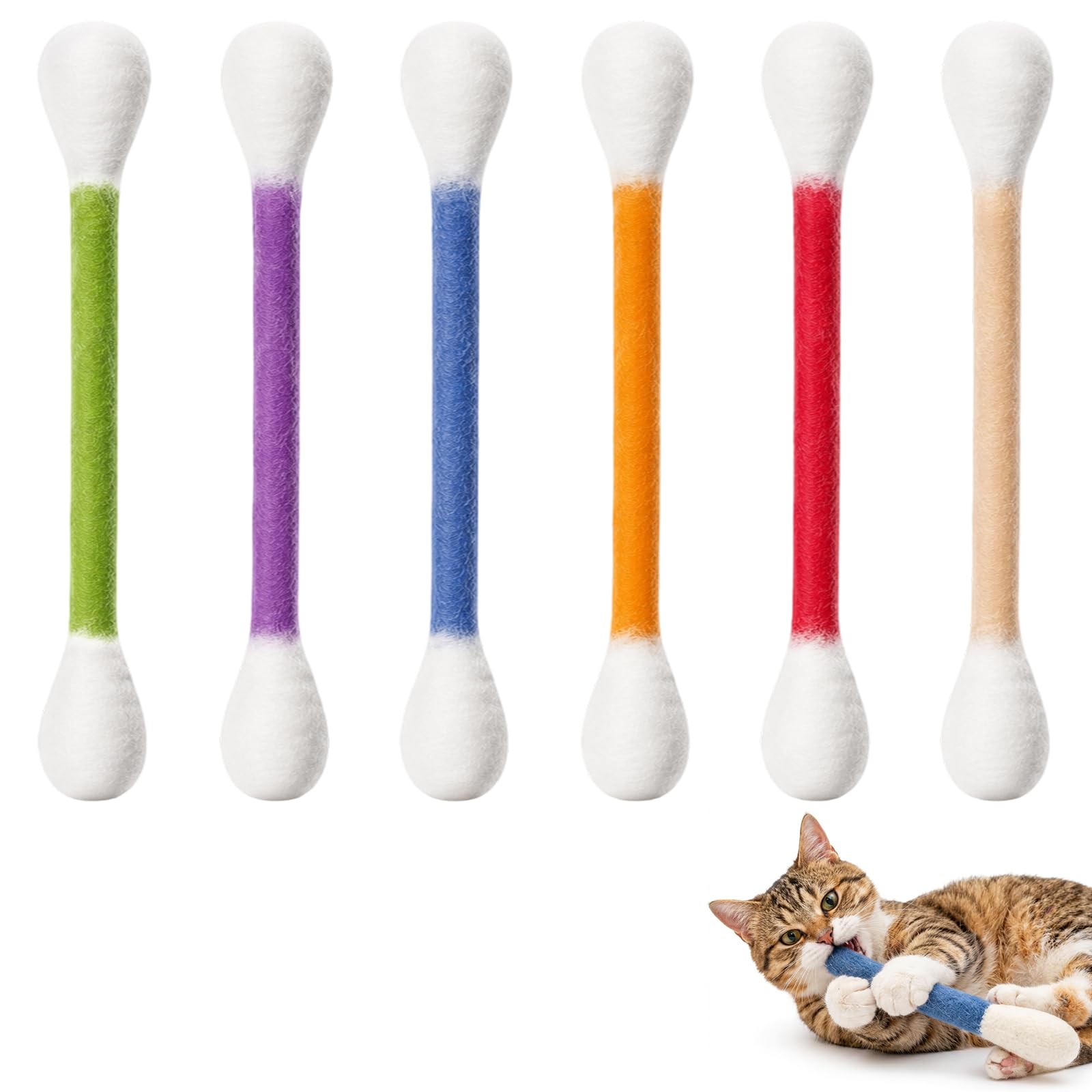 suction 6 Giant Cotton Bud Cat Toy, Swabs Large Size Cat Toys with Catnip, Funny Interactive Playing Accessories for Indoor Pet Cats