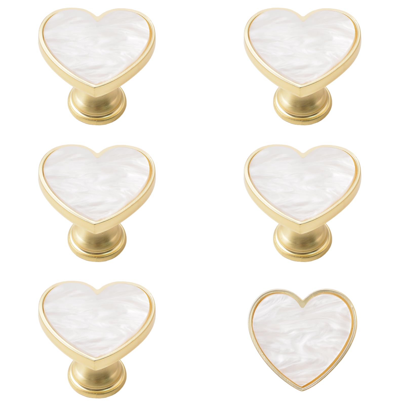 Morobor Gold 6Pcs Heart Shaped Knobs, Creative Cabinet Drawer Knob Zinc Alloy Single Hole Door Handle For Cabinets Drawer Door Furniture Decorative (White)