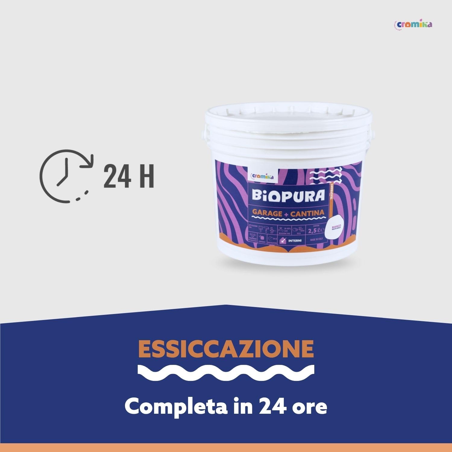 CROMIKA BIOPURA Garage e Cantina Pittura Murale Traspirante, Bianca Opaca, Contro la Muffa Made in Italy (Bianco, Litri 10)