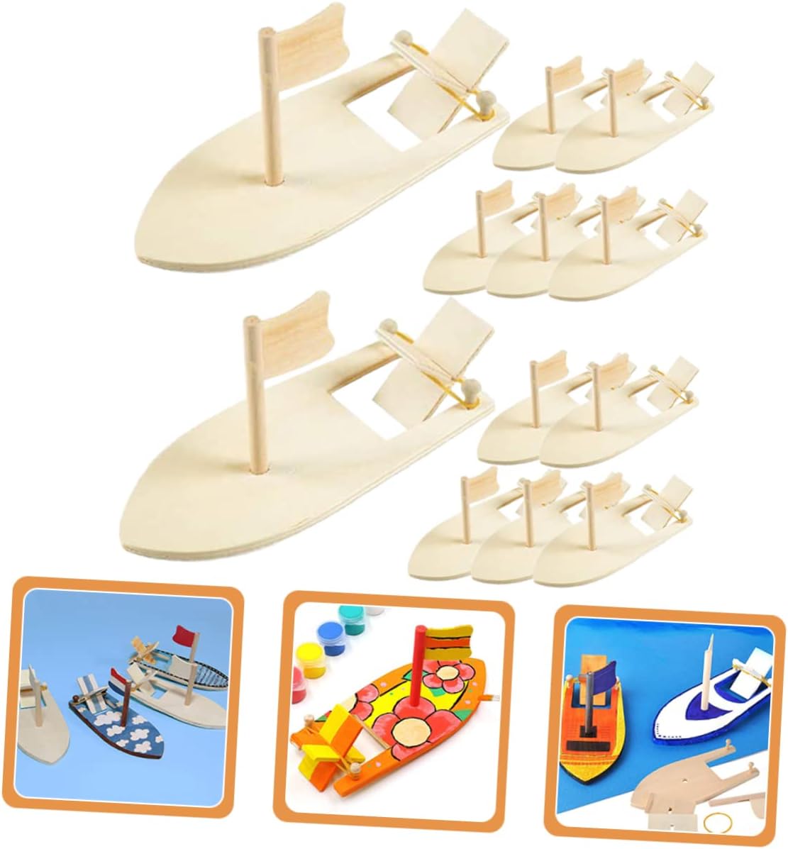 Veemoon 2sets Handmade Wooden Boat Model Kit Boys and Girls Diy Paint Boat Wooden Sailboat Craft Set Decorative Boat Model 12pcs*2
