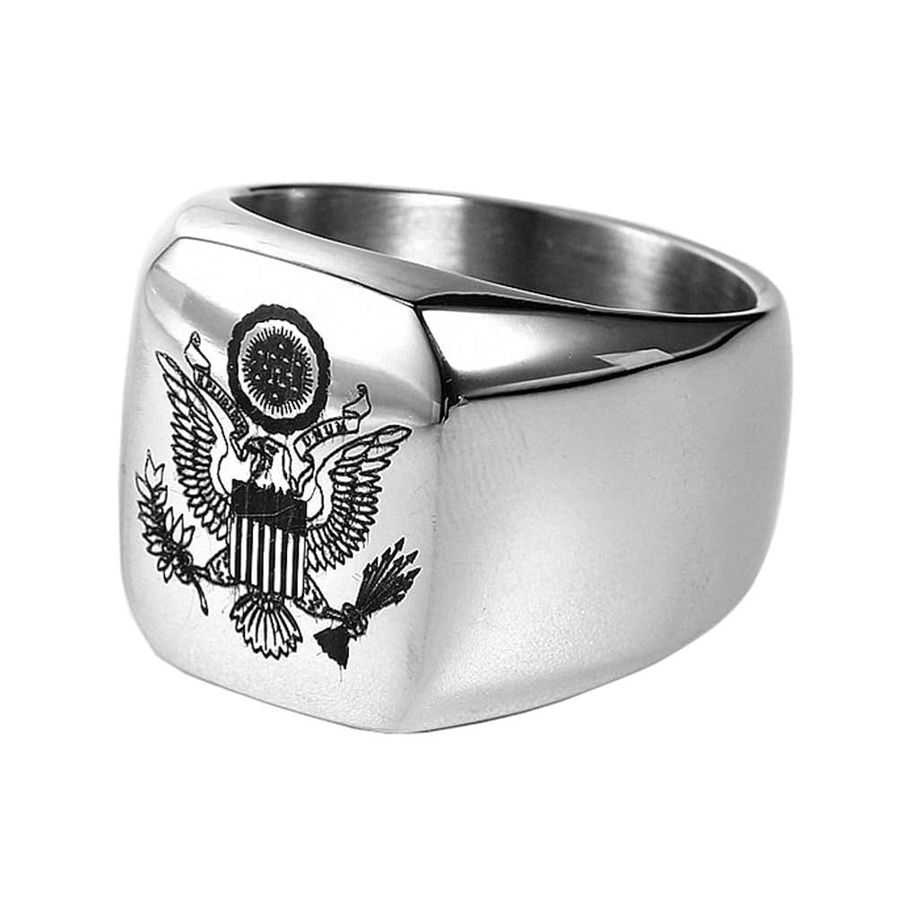 JAJAFOOK Vintage US Military Army Ring Eagle Medal Ring for