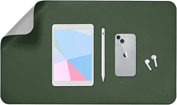 Aropana Vegan Leather Desk Mat | Large Reversible Mouse Pad & Computer Table Protector | Dual-Side Waterproof Extended Laptop Pad with Edge-Stitched Design (23.6 x 13.8 inch, Deep Green & Grey)