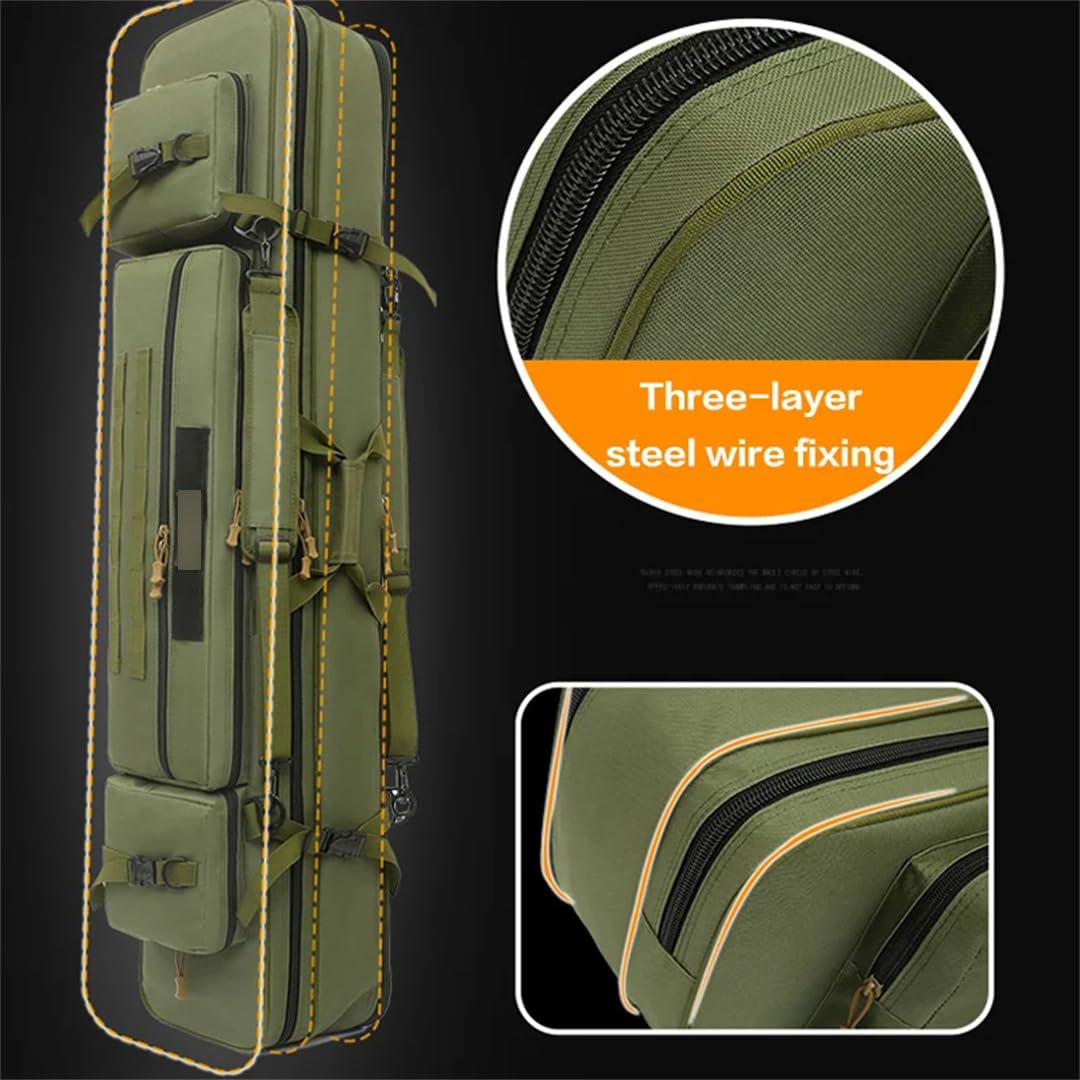 Suwequest Borsa per canna da pesca allargata portatile Borsa da pesca impermeabile Borsa da pesca multifunzione Grande capacità all'aperto Borsa da pesca per canna da mare, cachi 80 cm