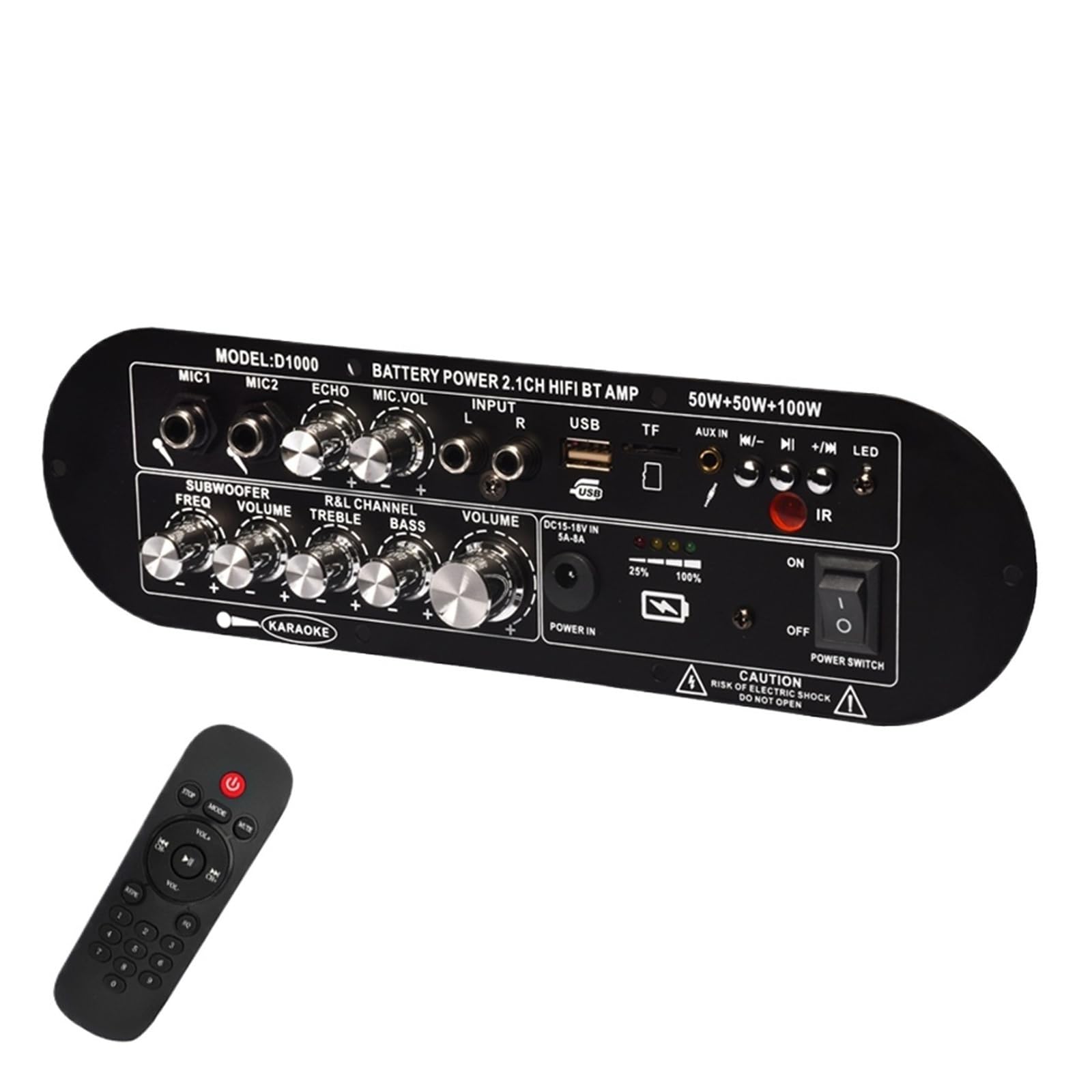 Placa amplificadora Bluetooth D1000 de 50 W + + 100, Amplificador subwoofer Recargable 2.1 Canales Compacto e Inteligente