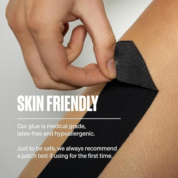 SPORTTAPE Original Kinesiology Tape 5cm x 5m, Black - Muscle, Joint Support | Hypoallergenic, Waterproof Physio Tape for Muscle Injury Relief, Recovery, Support, Shoulder, Back & Joints - Uncut Roll