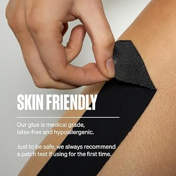SPORTTAPE Original Kinesiology Tape 5cm x 5m, Black - Muscle, Joint Support | Hypoallergenic, Waterproof Physio Tape for Muscle Injury Relief, Recovery, Support, Shoulder, Back & Joints - Uncut Roll