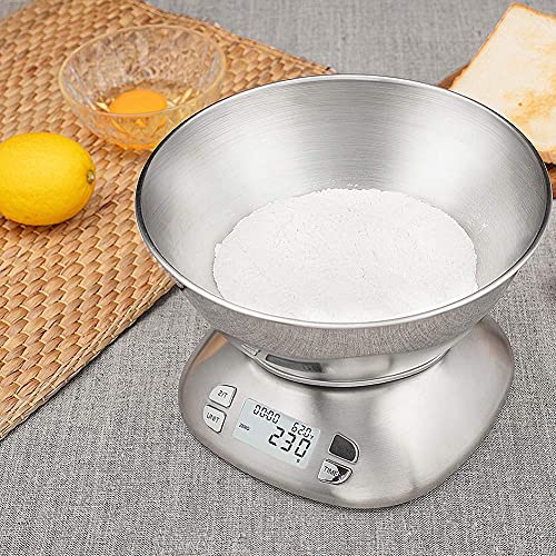 Digital Kitchen Scale With Removable Bowl 2.5L Volume, Electronic Stainless Steel Food Scale For Cooking Baking, Room Temperature, Alarm Timer, 12Lb 5.5Kg, Batteries Included #TOP6