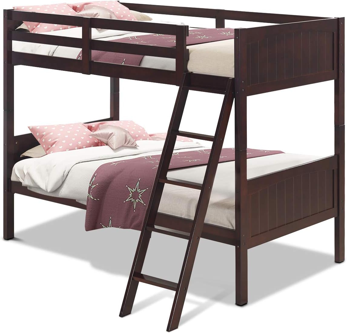 Costzon Wood Twin Over Twin Bunk Beds Convertible 2