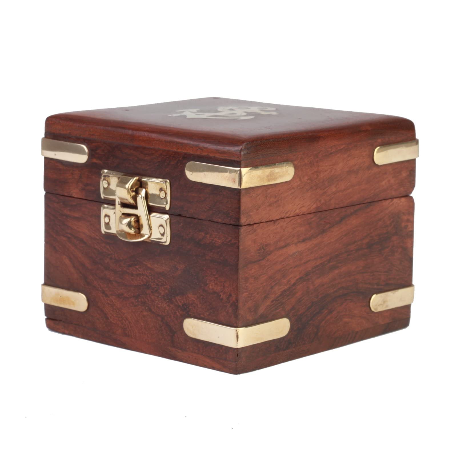 Kartique Hand Made Wooden Multi Utility Jewellery Box with Brass Strip Decoration on Corners