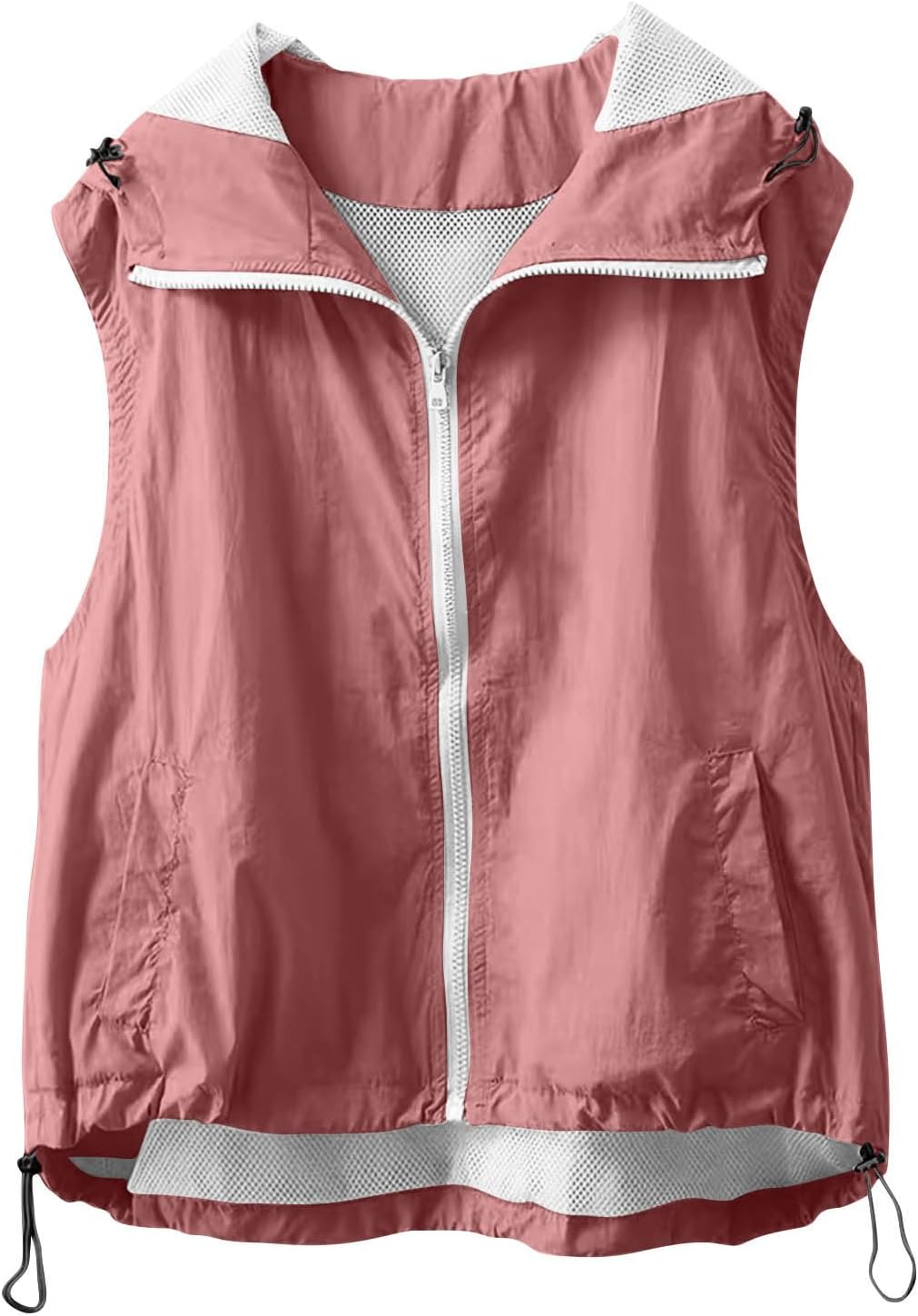 UPF 50+ UV Sun Protection Hooded Vest for Women Sleeveless Zip Up Lightweight Shirts Drawstring Summer Outdoor Tops
