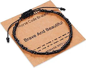 Morse Code Bracelets for Women Inspirational Gifts for Her Adjustable Black Adjustable Braided Men Bracelets Motivational Best Friend Birthday Gifts for Sister Daughter Mom Dad Christmas Jewelry…