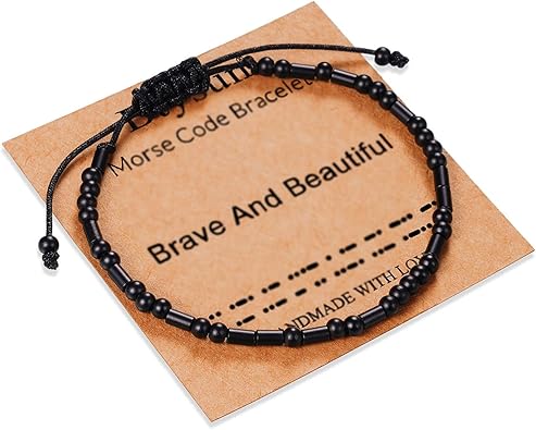 Morse Code Bracelets for Women Inspirational Gifts for Her Adjustable Black Adjustable Braided Men Bracelets Motivational Best Friend Birthday Gifts for Sister Daughter Mom Dad Christmas Jewelry…