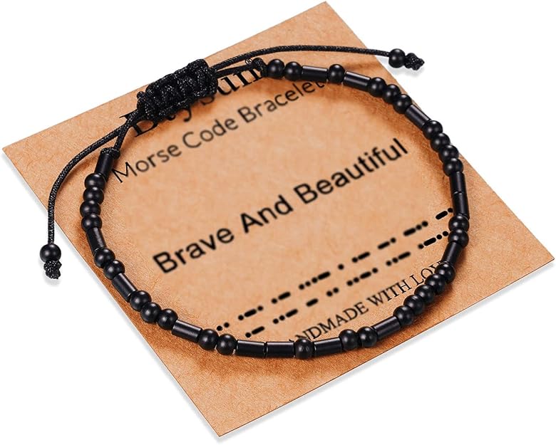 Morse Code Bracelets for Women Inspirational Gifts for Her Adjustable Black Adjustable Braided Men Bracelets Motivational Best Friend Birthday Gifts for Sister Daughter Mom Dad Christmas Jewelry…
