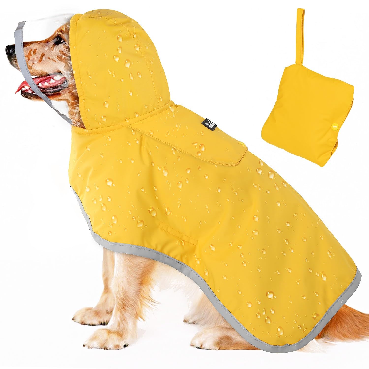 SlowTon Chubasquero Impermeable para Perros, Chubasquero Transparente de Doble Capa con Capucha para Perros pequeños, medianos y Grandes, Poncho para Perros con Banda Reflectante