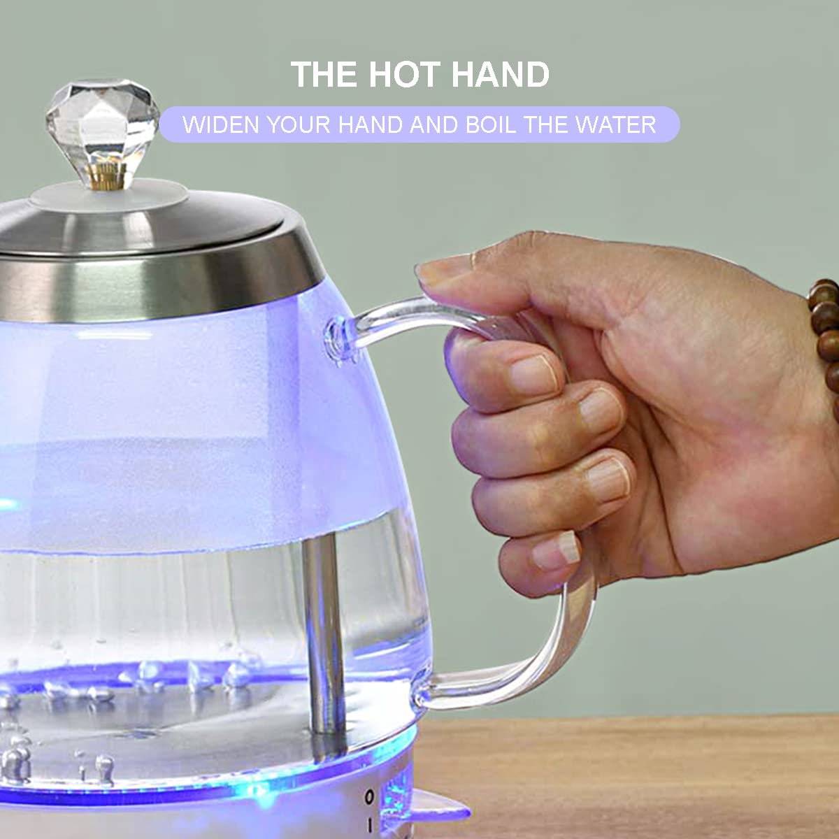 -Bollitori in vetro con luce a LED, spegnimento automatico per bollitura, acqua calda, tè e caffè, 1,5 l, 1000 W Comfortable anniversary