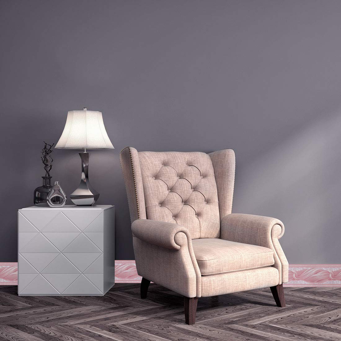 Sourcingmap - Cenefa de papel de pared autoadhesiva, revestimiento de PVC, bordes de suelo para cocina, baño, dormitorio, decoración de pared de papel 3.94 pulgadas por 32.8 pies, rosa, Wave Pattern