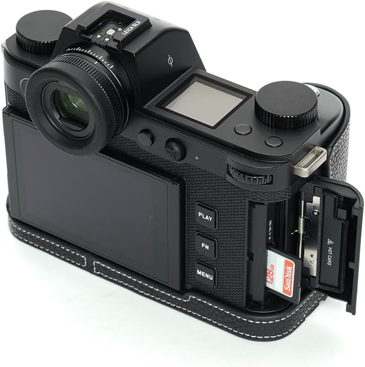 SL3 Camera Case, BMAOLLONGB Handmade Genuine Real Leather Half Camera Case Bag Cover for Leica SL3 Camera Bottom Opening Version + Hand Strap (Black)