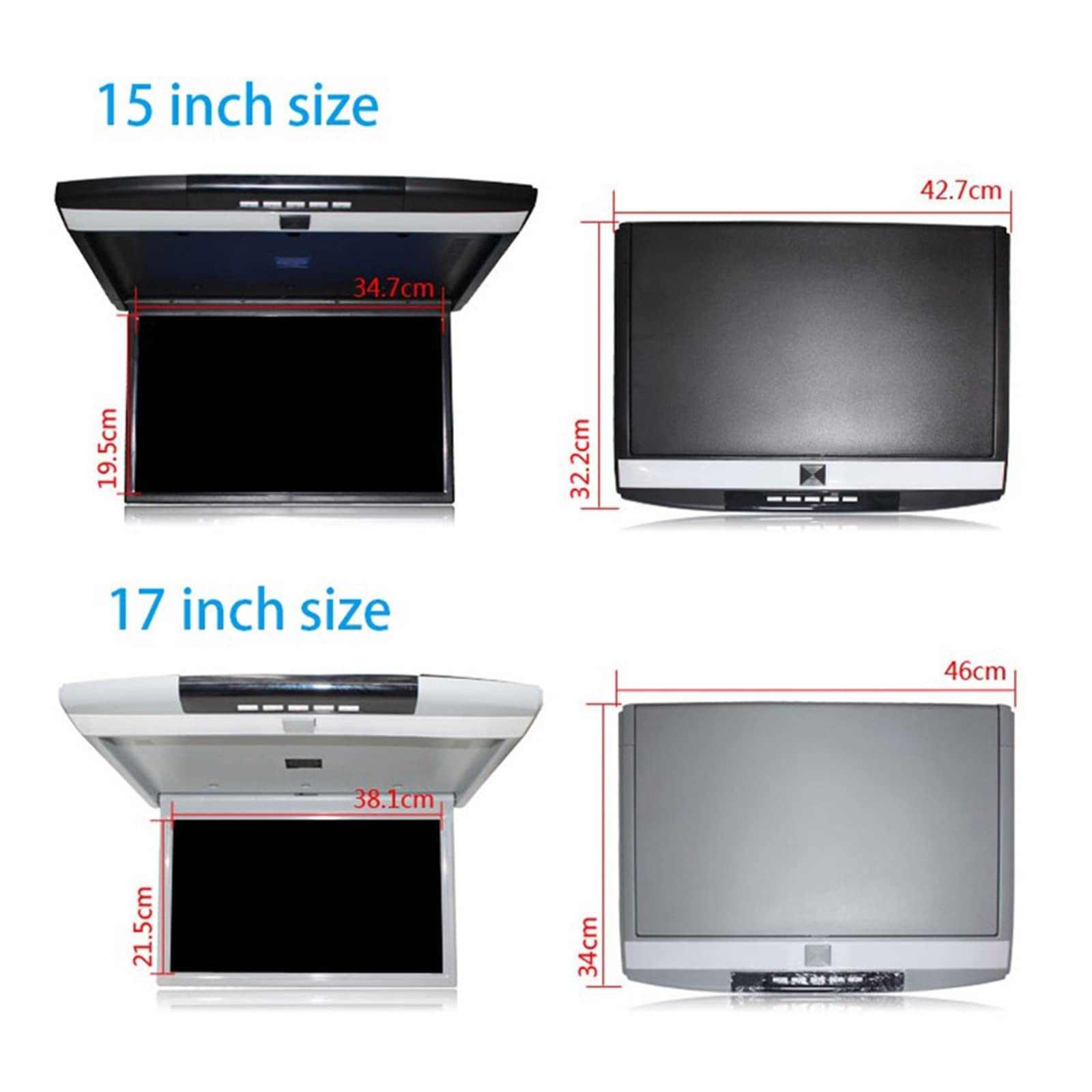 Telewizor w Zagłówku, Monitor do montażu na dachu samochodu 17 Cal ekran HD LCD samochodowy odtwarzacz wideo MP5 wyświetlacz 1080P Auto sufit TV USB FM głośnik Link(15 inch Beige)